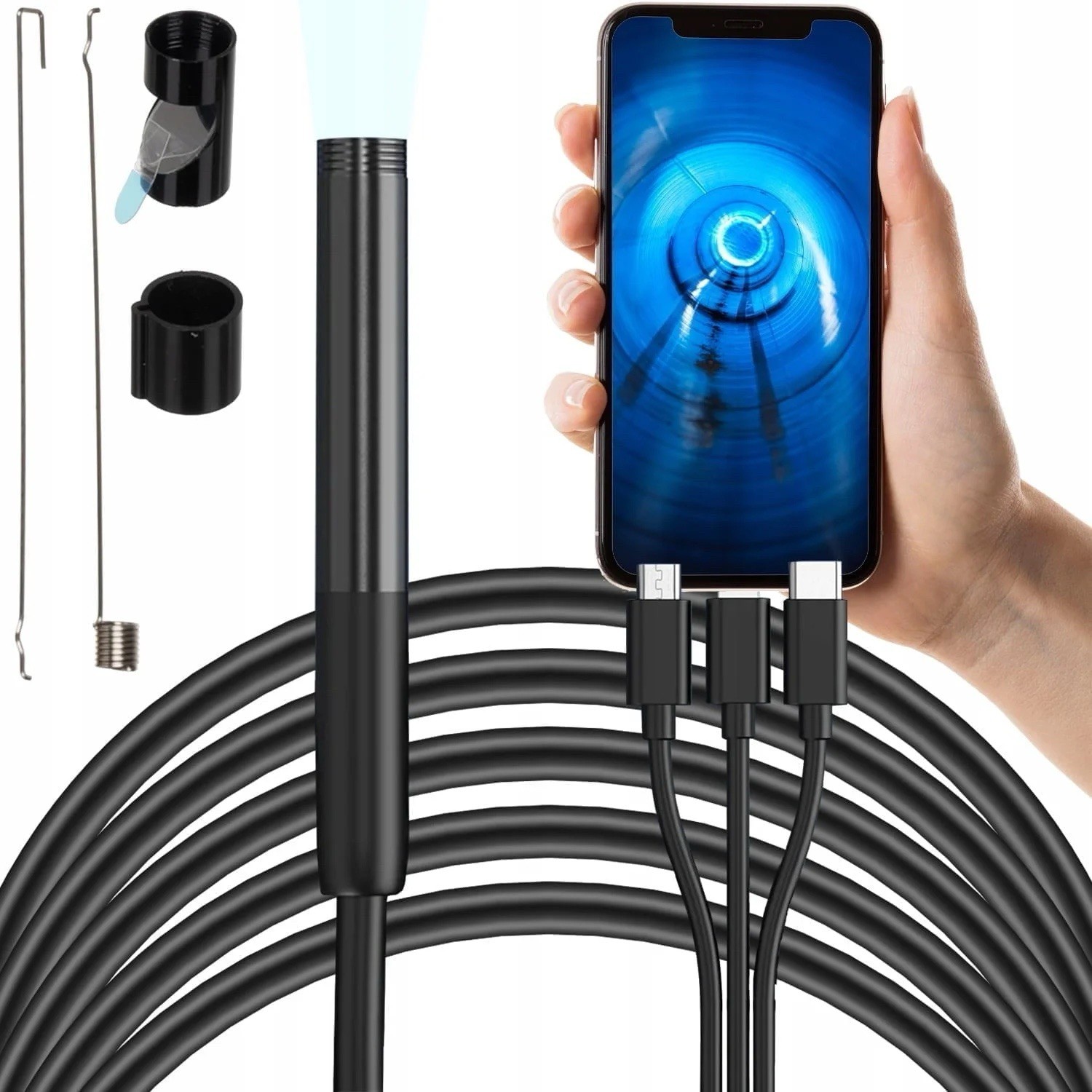 Endoscope Camera with Light 1920P HD Android and iOS 8 LED 6FT Semi-Rigid Snake