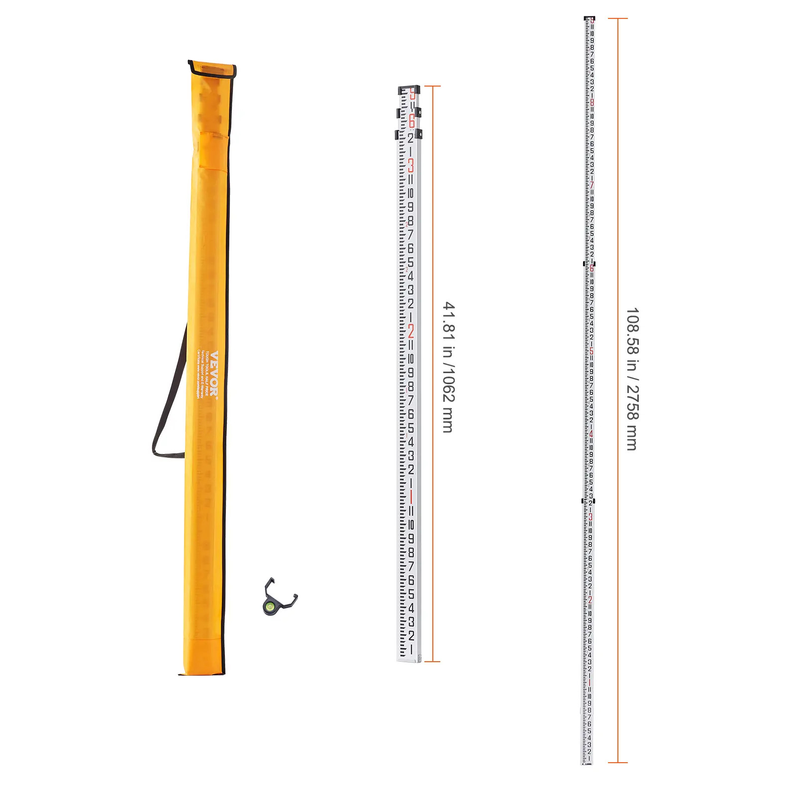 Telescopic Aluminum Survey Rod 9ft 3 Section 1/8in Scale Construction Measuring