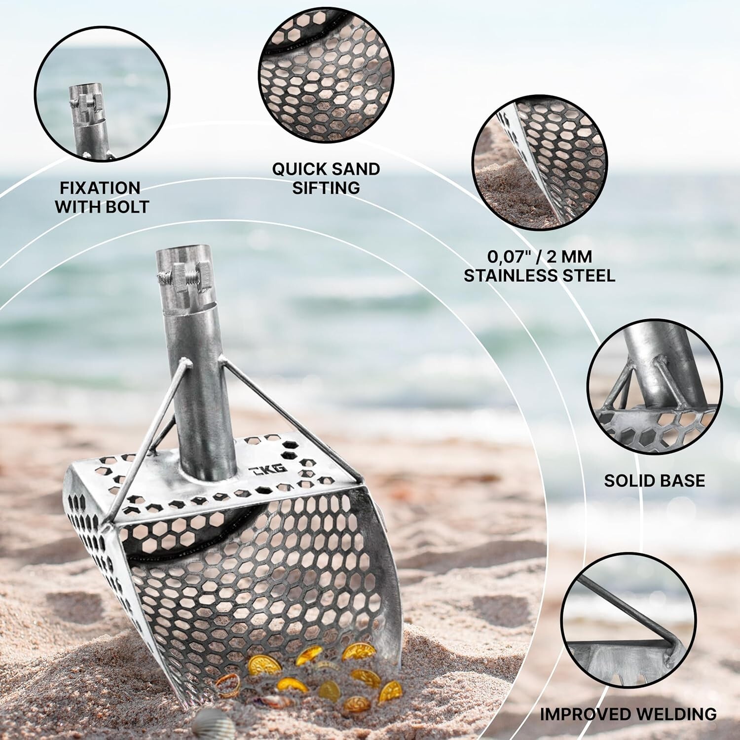CKG Sand Scoop Handle Pole Metal Detecting Carbon Rod Detector Shovel Sifting