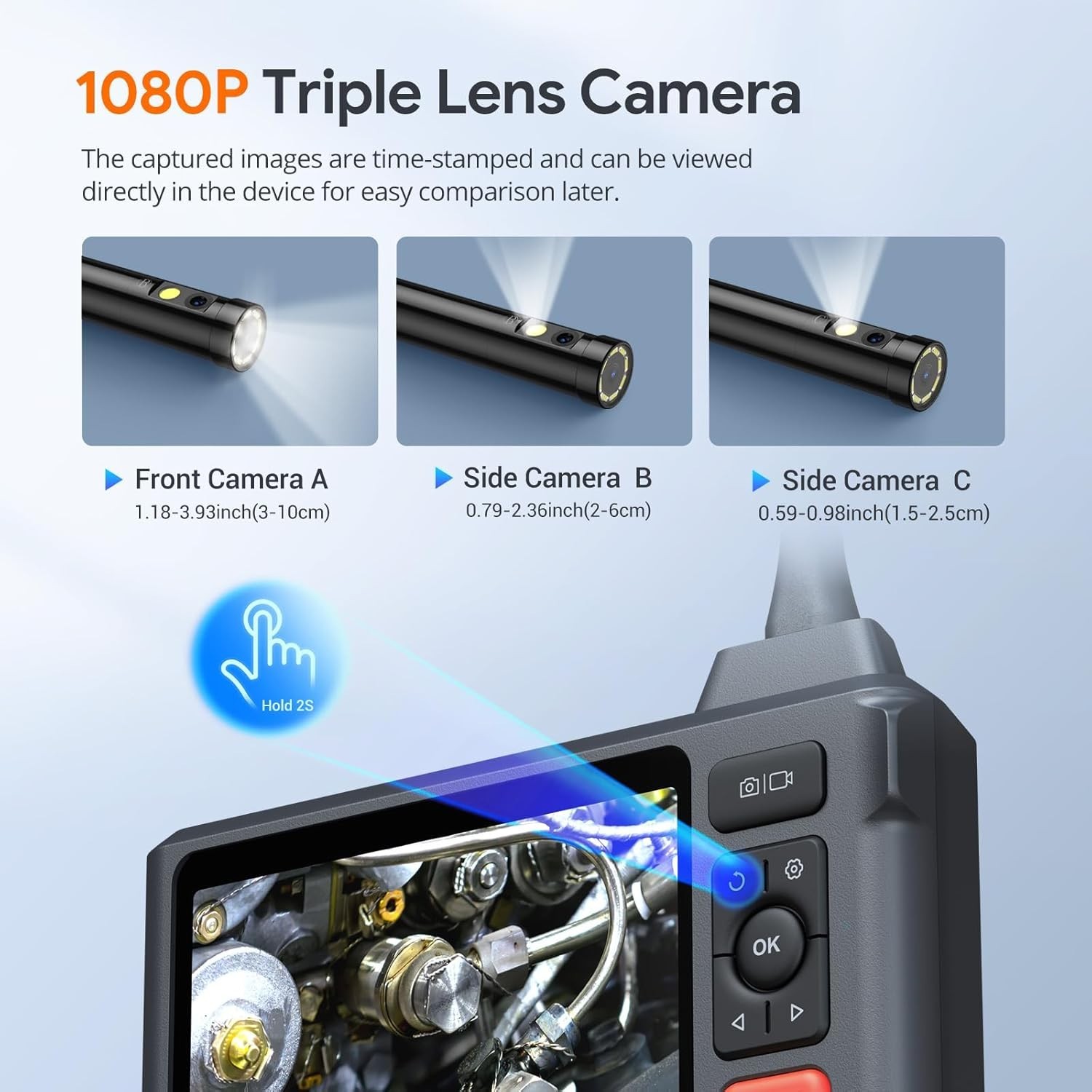 50FT Endoscope Camera with Light: Triple Lens 5″ IPS Screen Sewer Inspection …