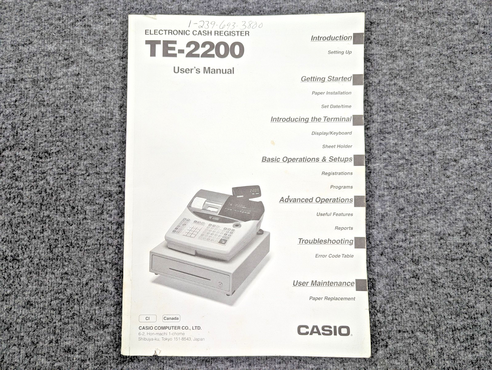 Casio TE-2200 OEM Cash Register Instruction Manual English & Spanish