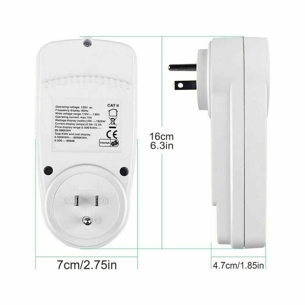 LCD Power Meter Plug Consumption Electricity Usage Energy Watt Amps Volt Monitor