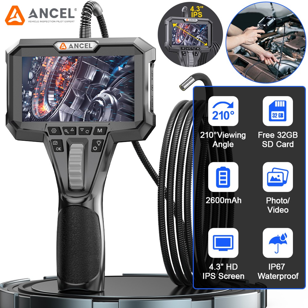 210° 4.3inch Inspection Camera with Screen Borescope Camera 3.9MM Scope Diamete