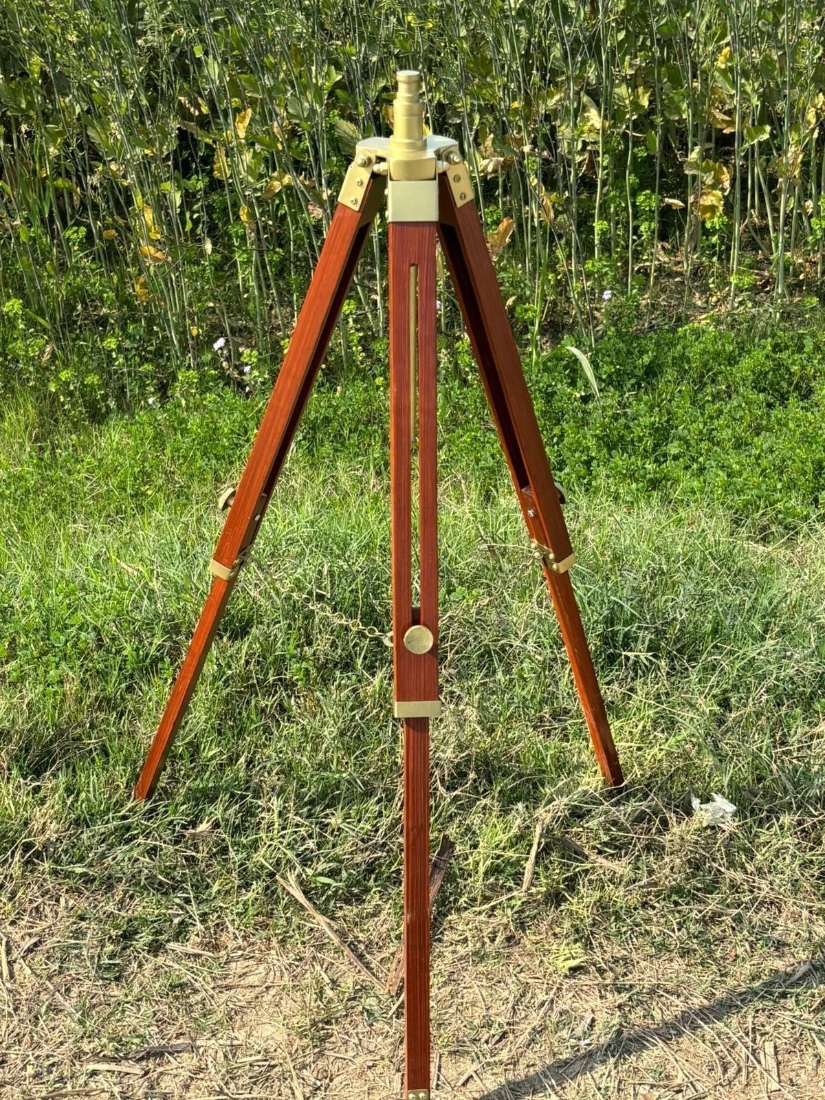 Adjustable Wooden Surveyor Tripod Stand with Brass Fittings – Vintage Style