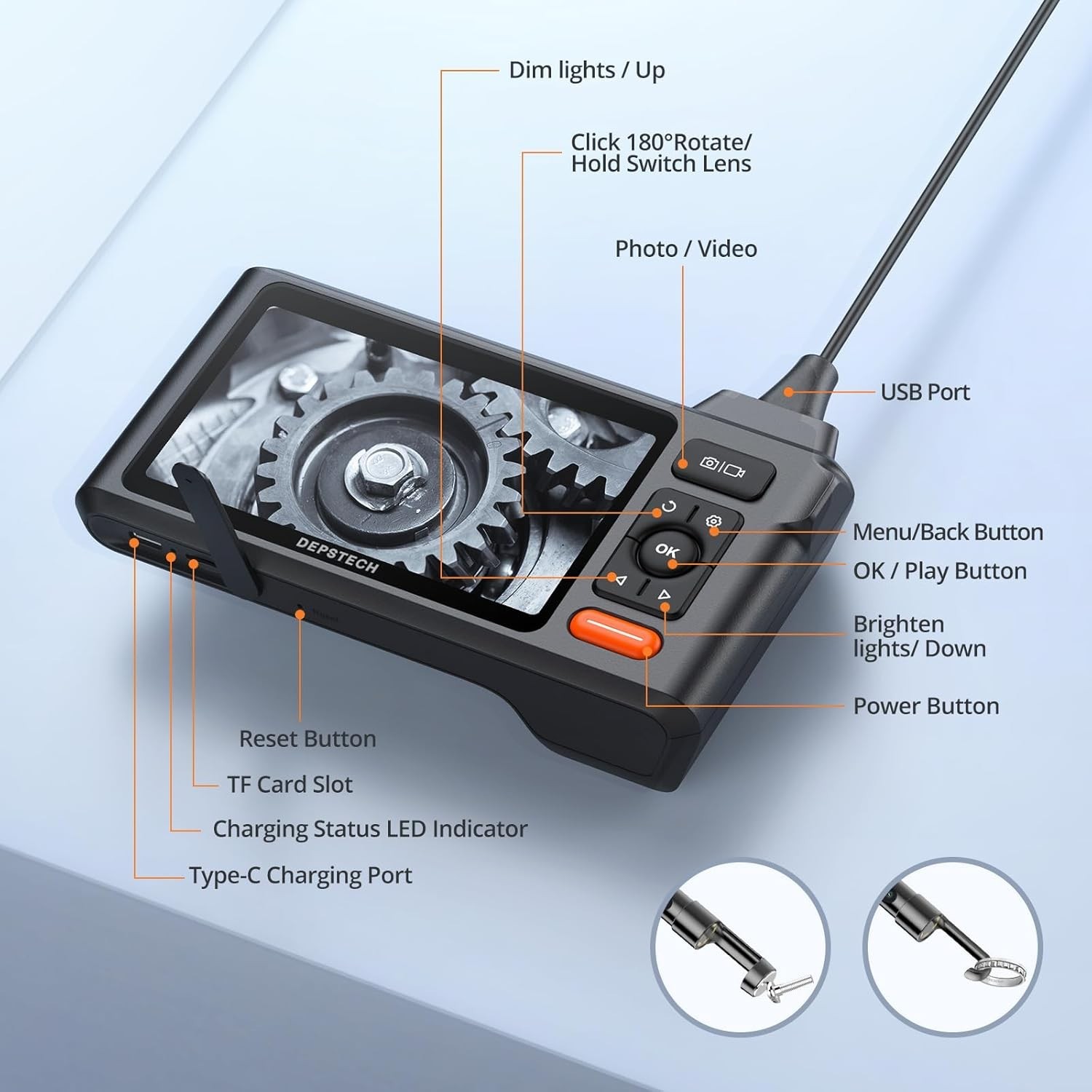 50FT Endoscope Camera with Light: Triple Lens 5″ IPS Screen Sewer Inspection …