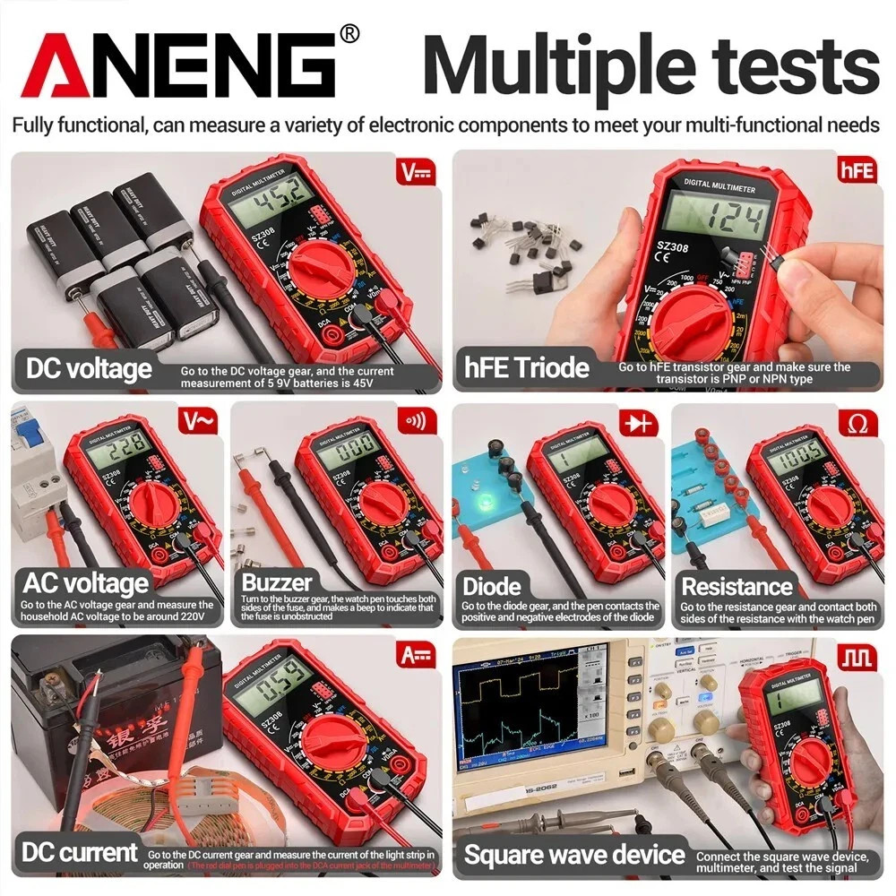LCD Digital Multimeter Voltmeter Ammeter Ohmmeter Volt AC DC Tester Leads Meter
