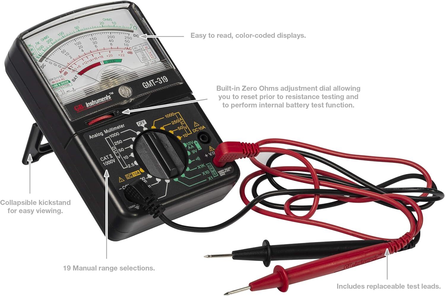 1000V Analog Multimeter With Color Coded Display And Fuse Protection