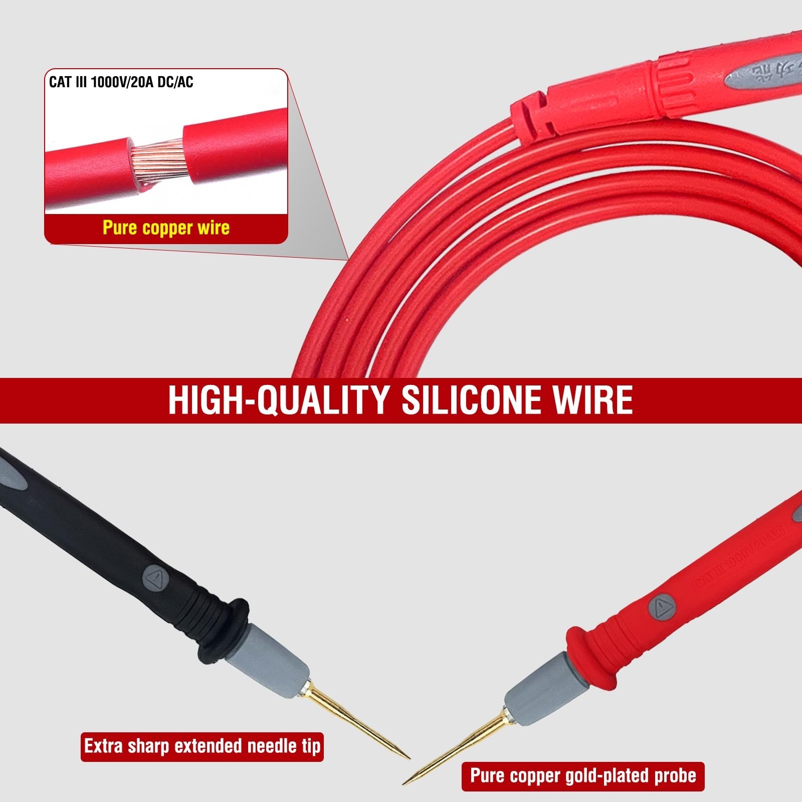 Multimeter Test Leads Kit 1000V 20A Silicone Extra Long Probes Universal Fit NEW