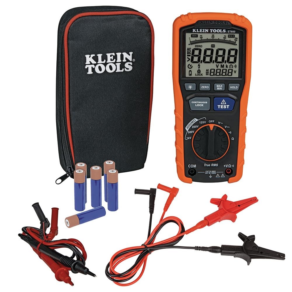 Klein Tools ET600 Multimeter, Megohmmeter 90 cubic inches, Orange/Black