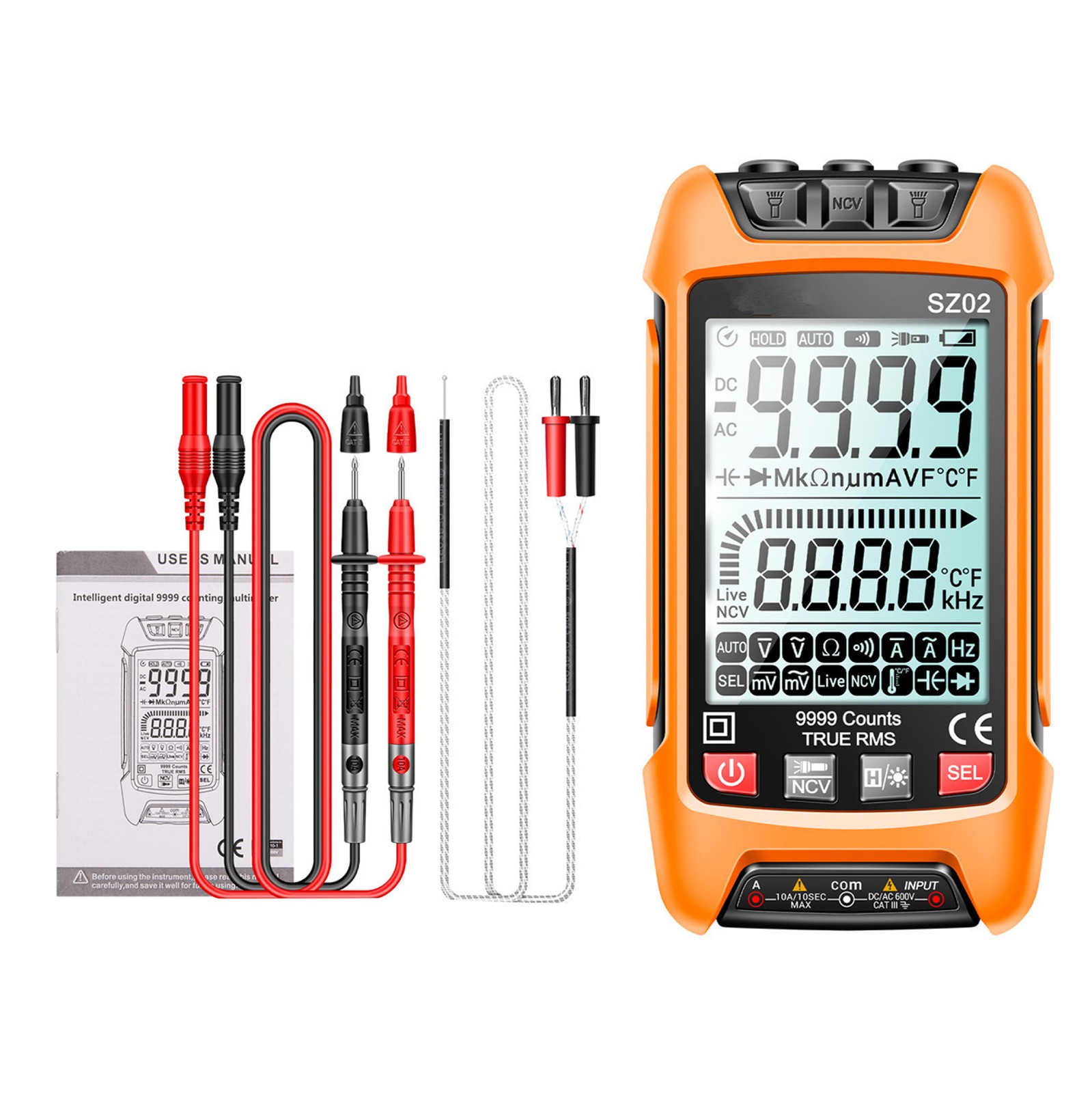 Smart Digital Multimeter 9999 Counts True RMS Auto Electrical Capacitance Meter/