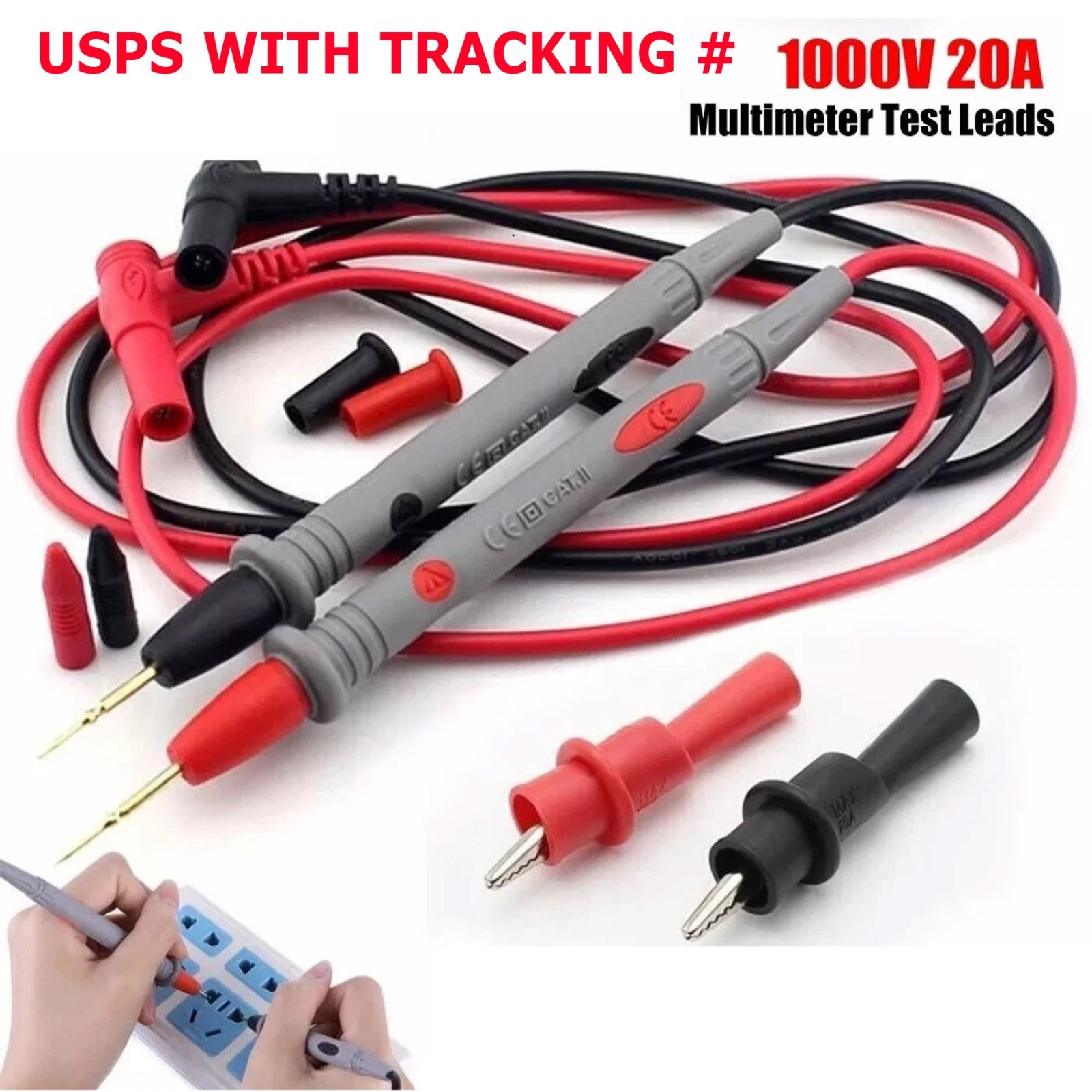 Multimeter Test Leads for Fluke Meter Electrical Alligator Clip Probes 1000V 20A