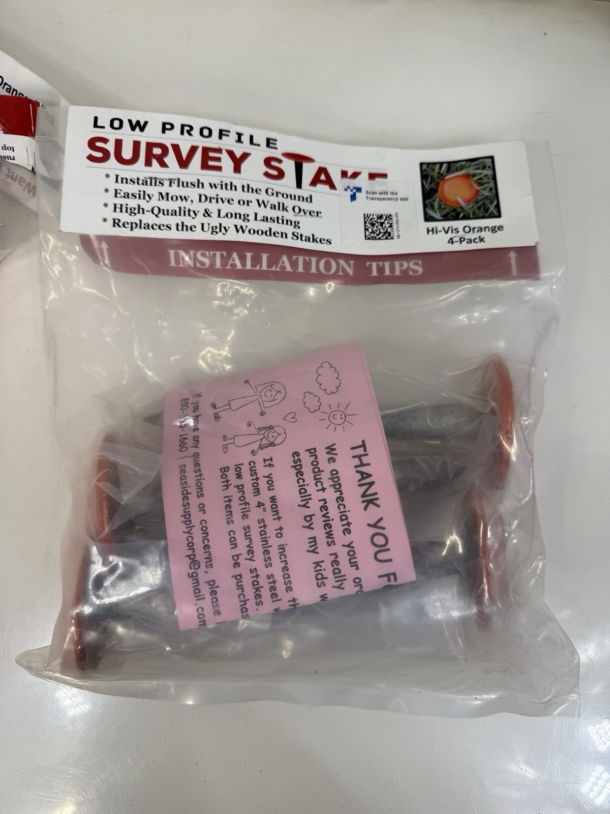 Low Profile Survey Stakes Hi-Vis Orange – 4 Pack