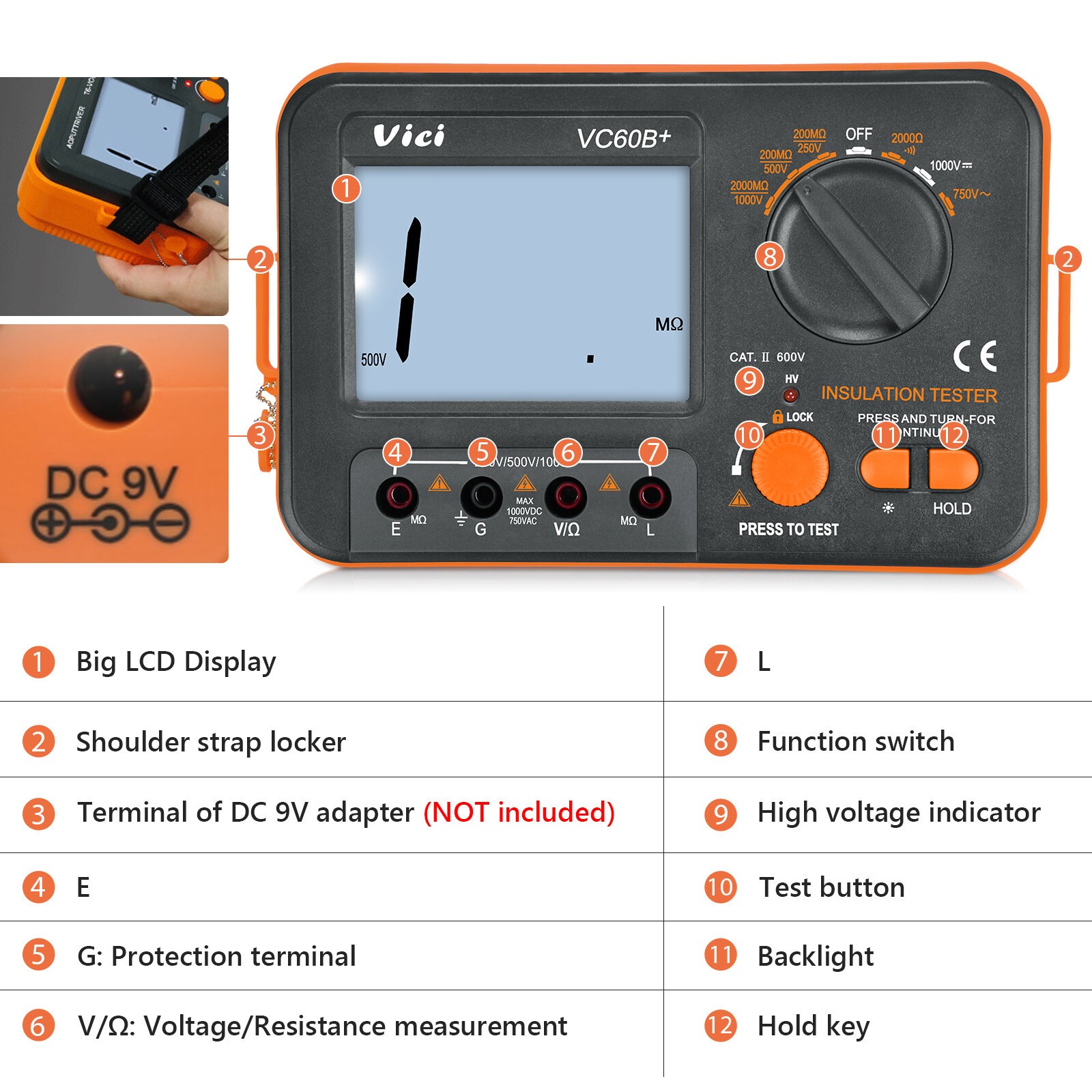 Digital Insulation Resistance Meter Tester Megger OHM 2000MΩ Megohmmeter 1000V