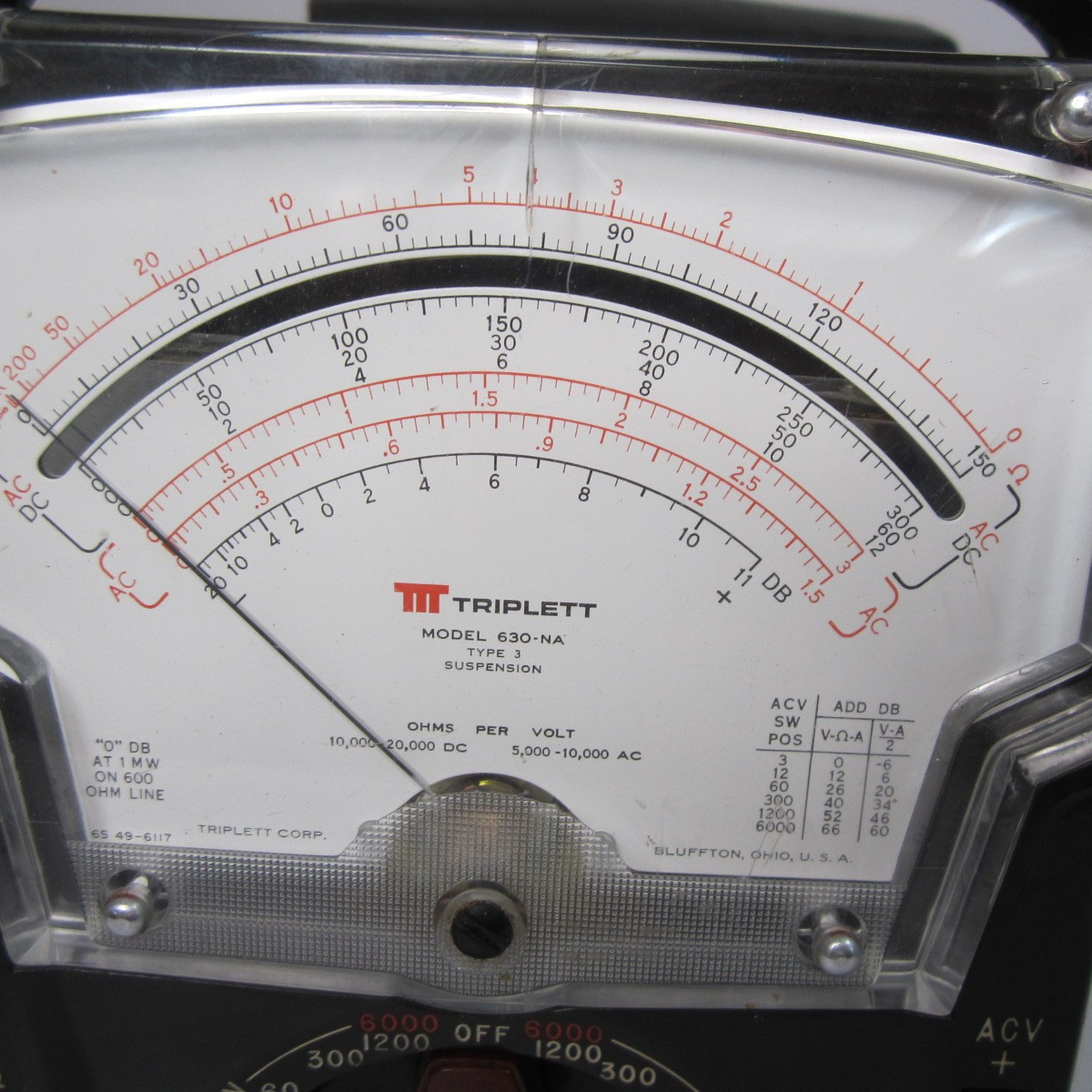 Vtg Triplett 630-NA Analog Multimeter Leather Case Untested No Leads Voltmeter