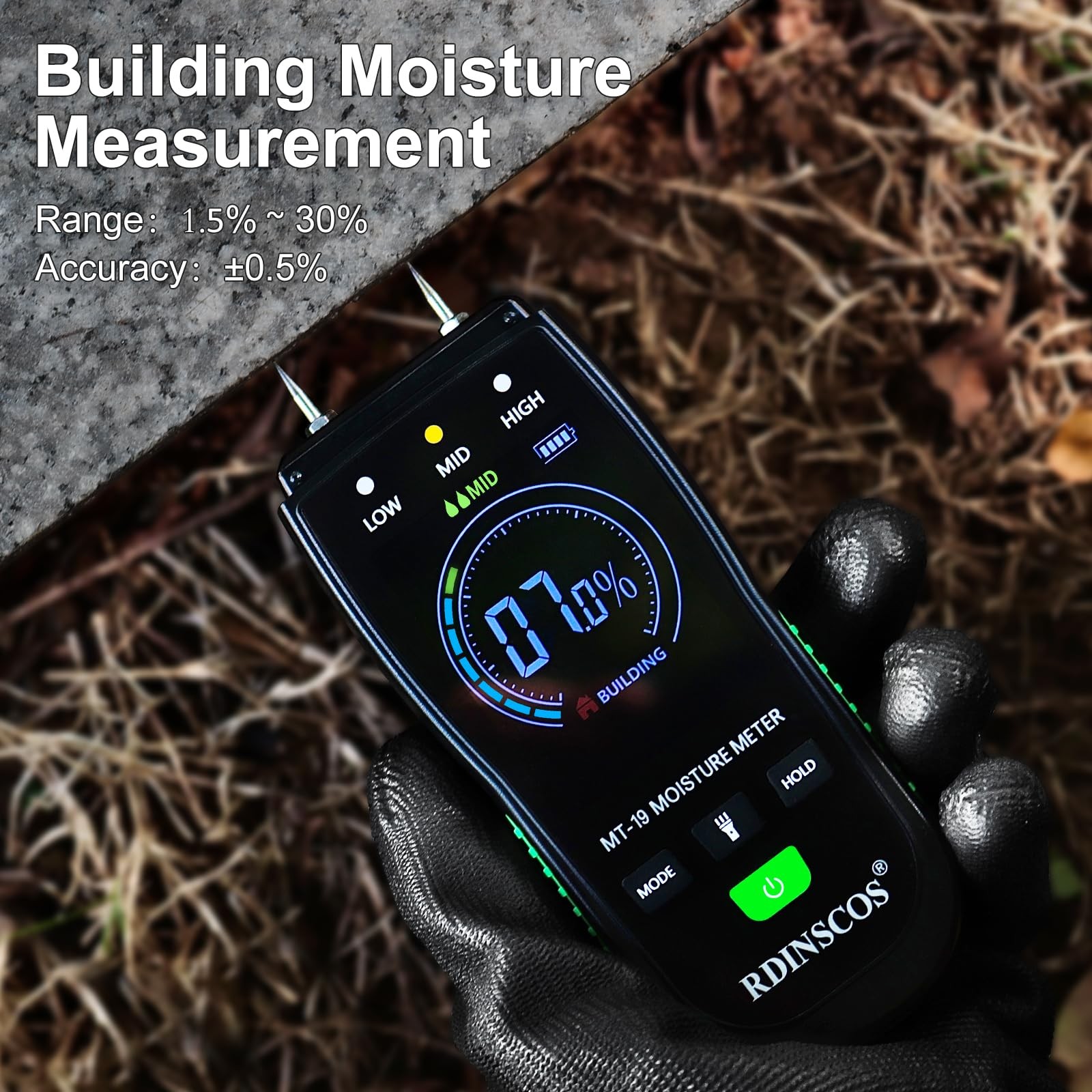 RDINSCOS Digital Moisture Meter Pin-Type Wood Moisture Detector