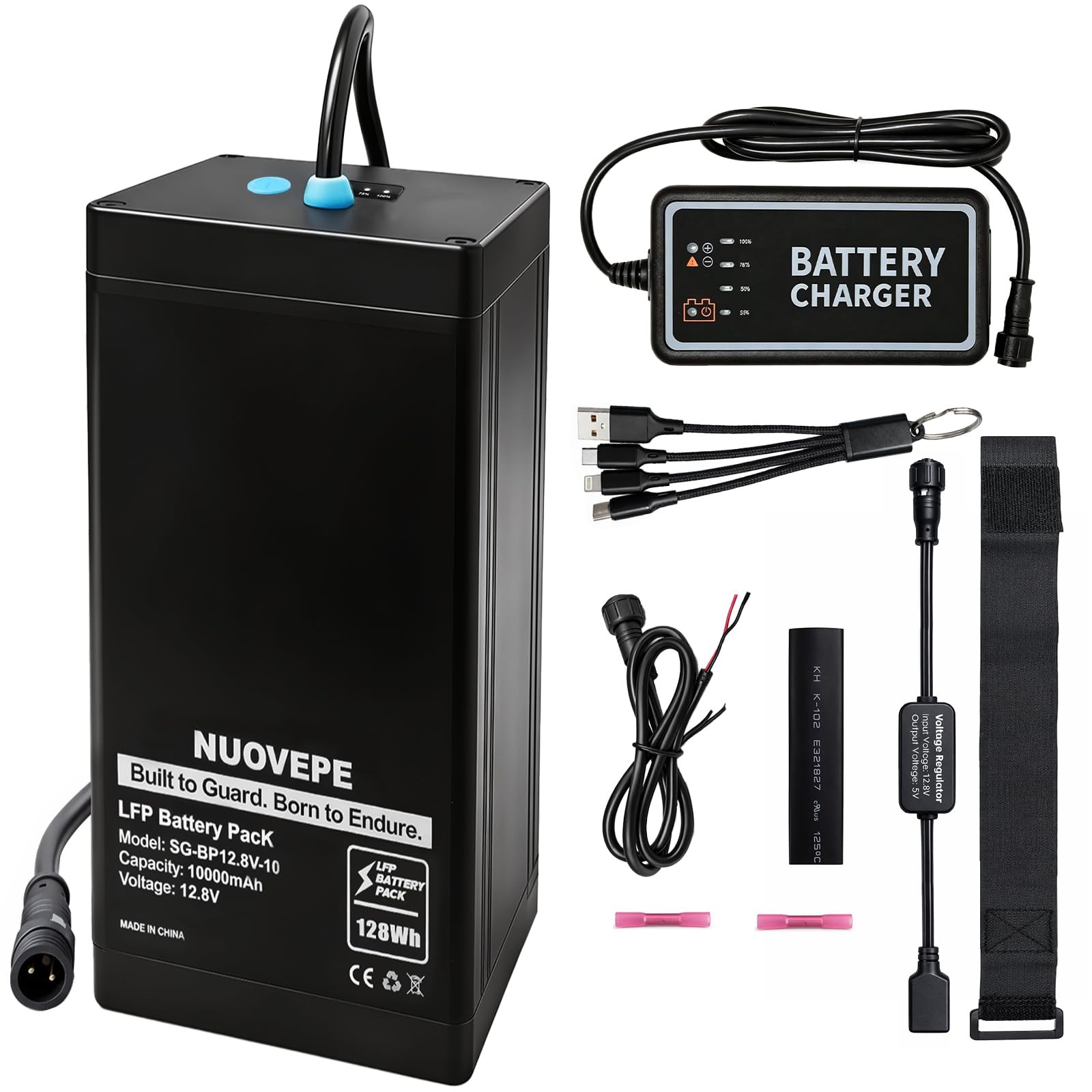 12V 10Ah Portable Lithium Battery Kit with 4-in-1 Charging Cable, Waterproof …