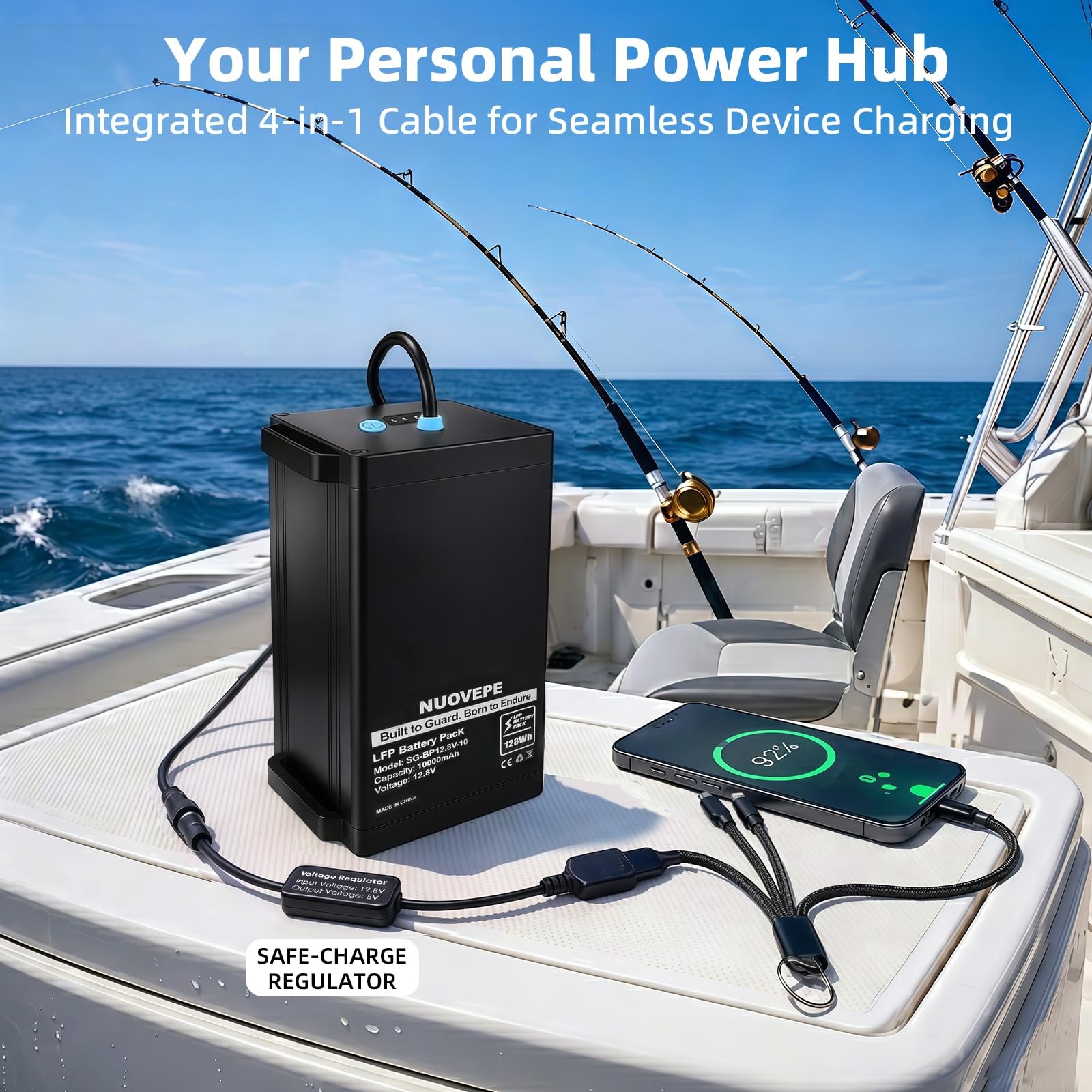12V 10Ah Portable Lithium Battery Kit with 4-in-1 Charging Cable, Waterproof …