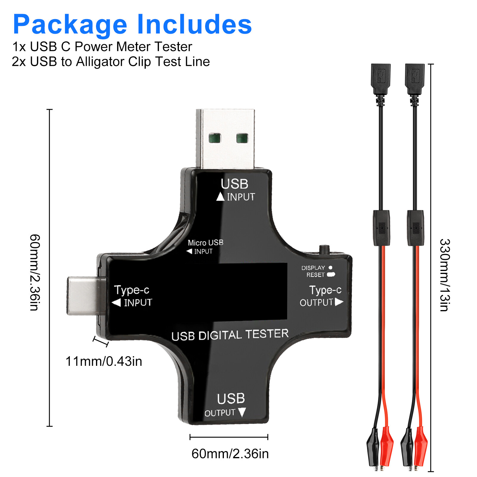 Type-C USB Digital Meter Tester Multimeter Current Voltage Power Monitor + Cable