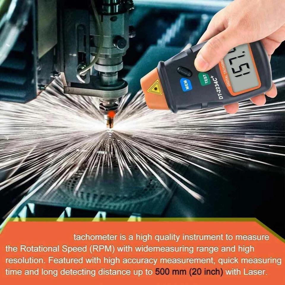 LCD Digital Tachometer Laser Photo Non Contact RPM Tach Meter Motor Speed Gauge