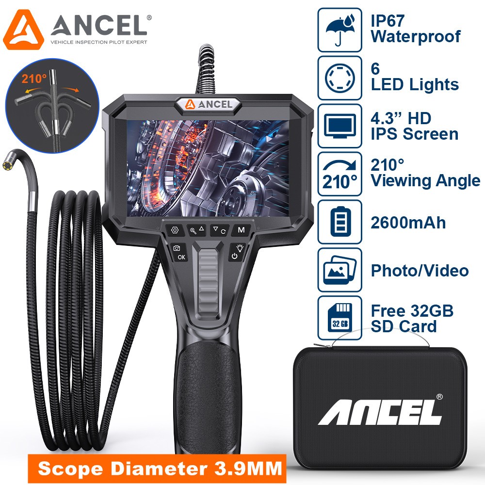 4.3inch LCD Screen 3.9MM Borescope Inspection Camera with Light Two-Way 210° Kit