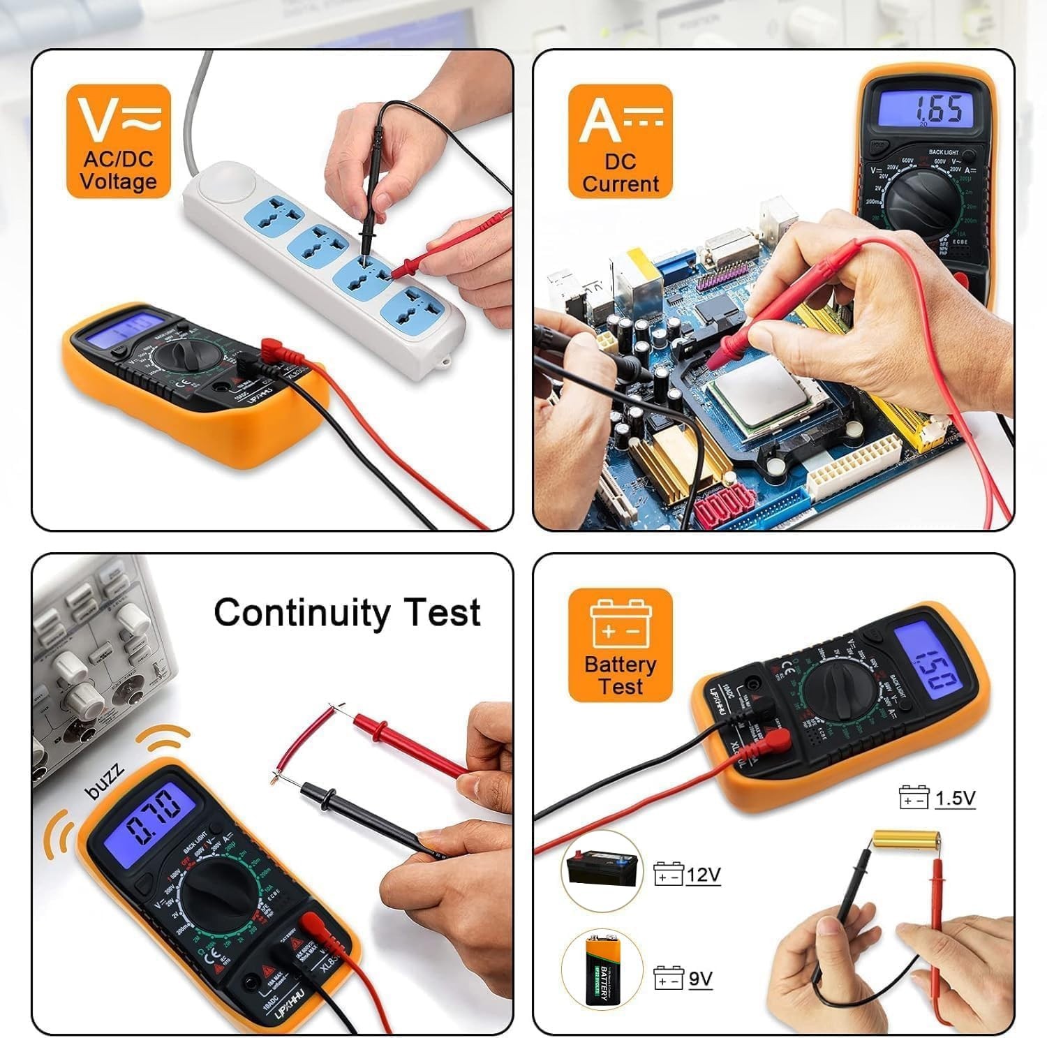 Digital Multimeter Voltmeter Battery Voltage Multi Tester Orange and Black