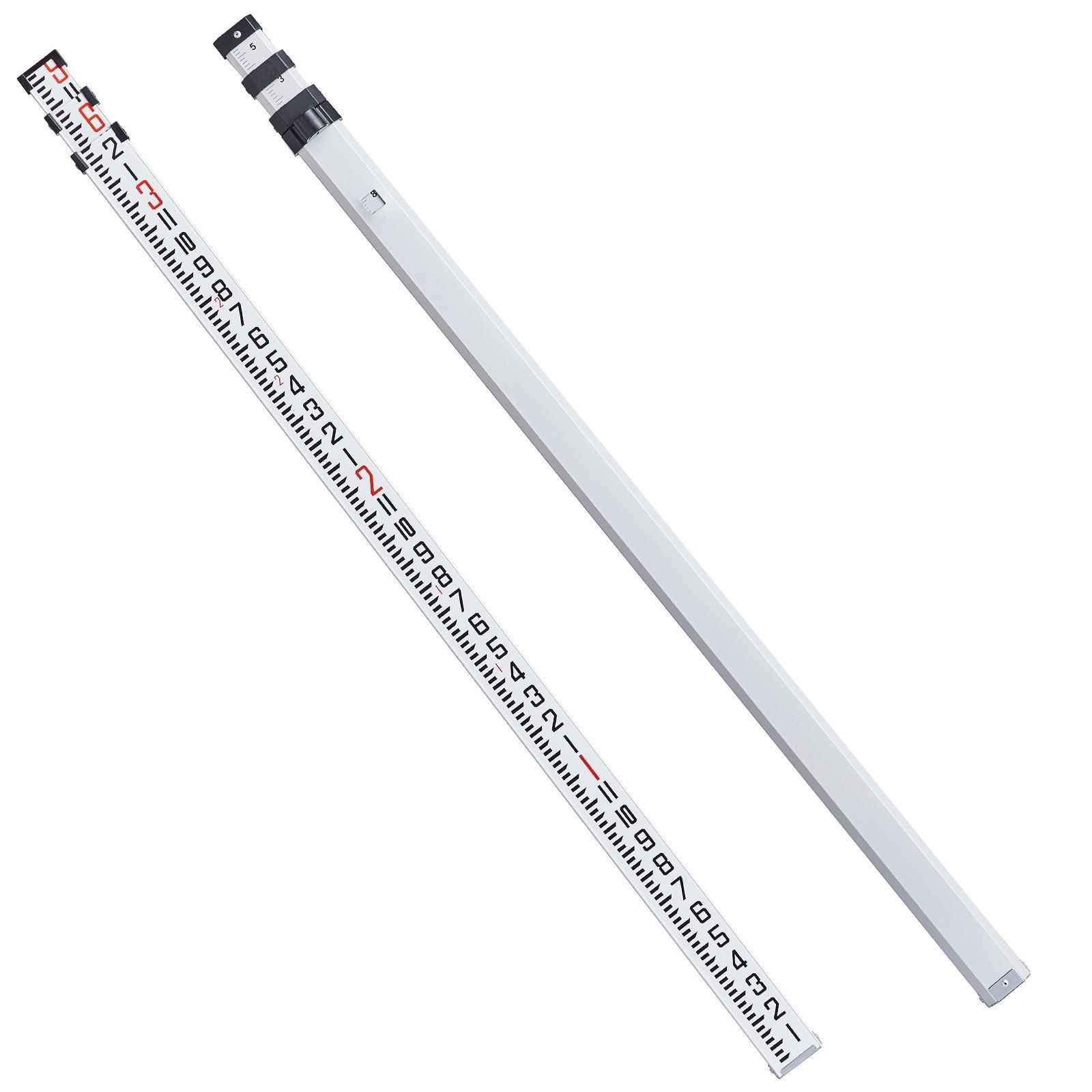 3-Section 9ft Aluminum Leveling Rod with 1/8in Scale & Bubble Level