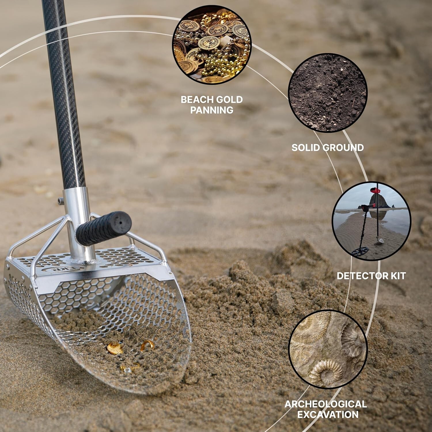 CKG Sand Scoop for Metal Detecting Carbon Handle Pole Shovel Scooper Shelling