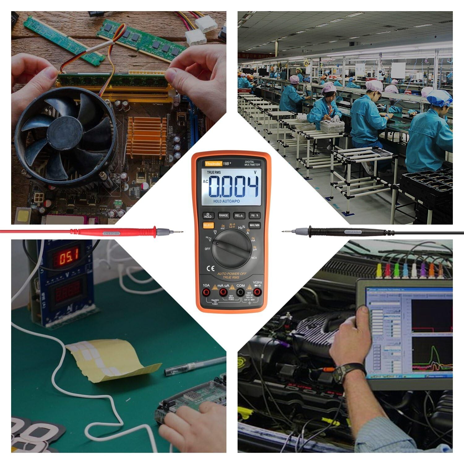 Auto Ranging Digital Multimeter TRMS 6000 with Battery Alligator Clips Test Lead