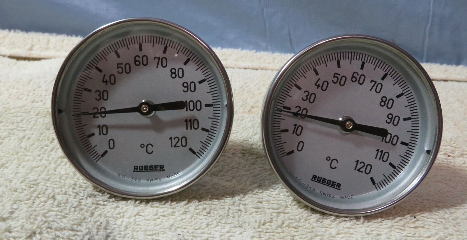2 THERMOMETER 0-120 C (KD -349) RUEGER, SWISS MADE, STEAMPUNK ROBOT ALTERED ART
