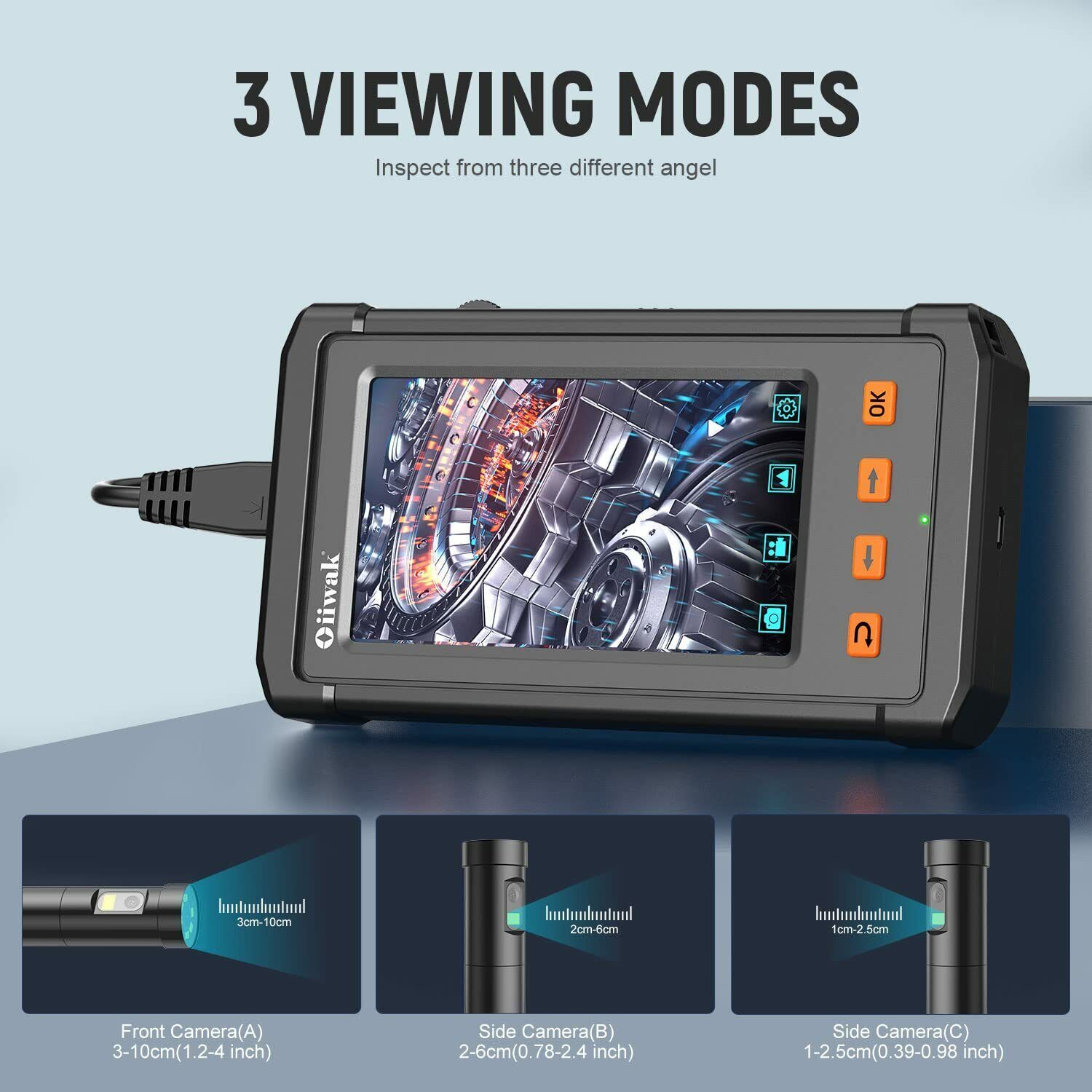 1080P HD 11FT Industrial Endoscope 4.3”Screen Borescope Inspection Snake Camera