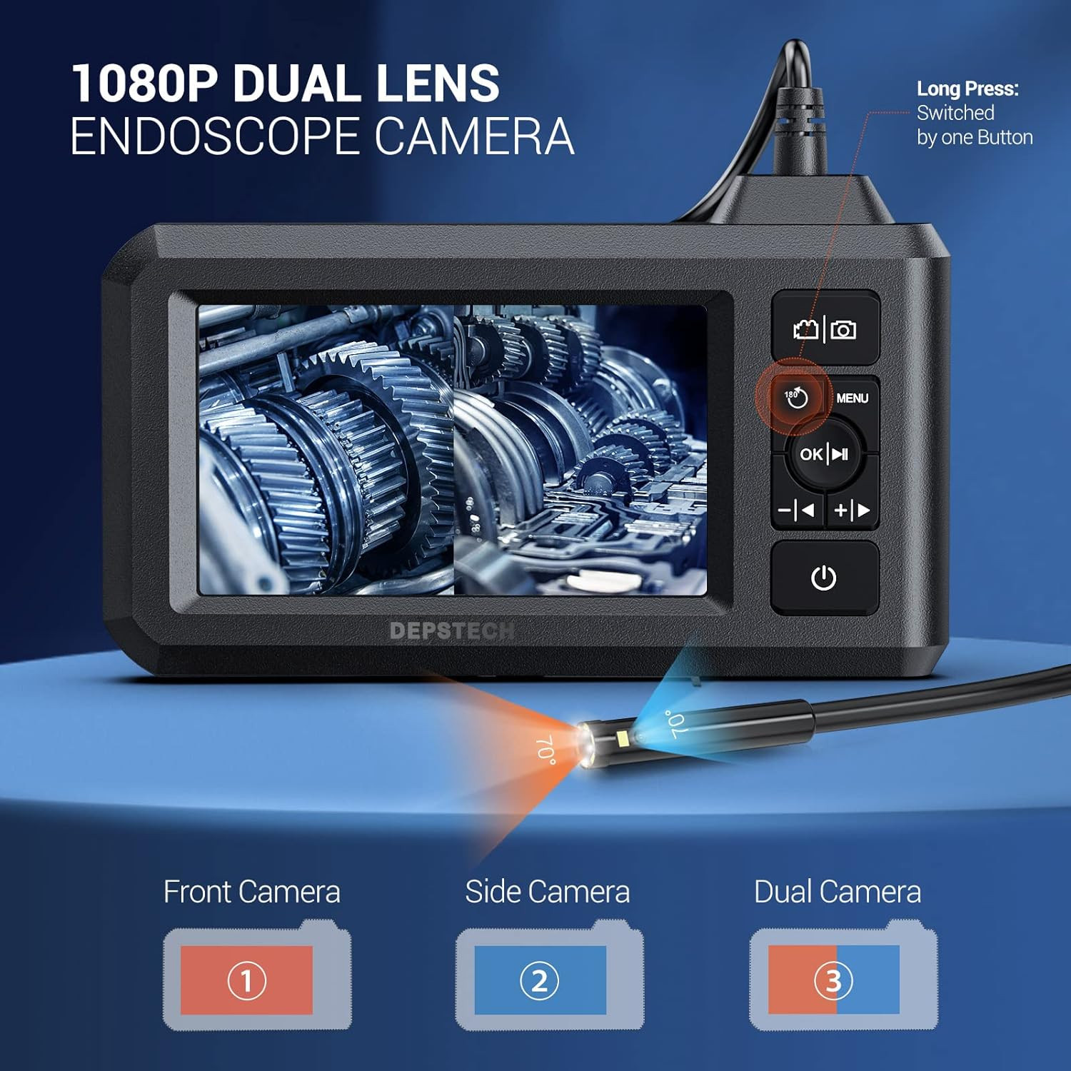 DEPSTECH Dual Lens Industrial Endoscope, 1080P Digital Borescope Inspection Came