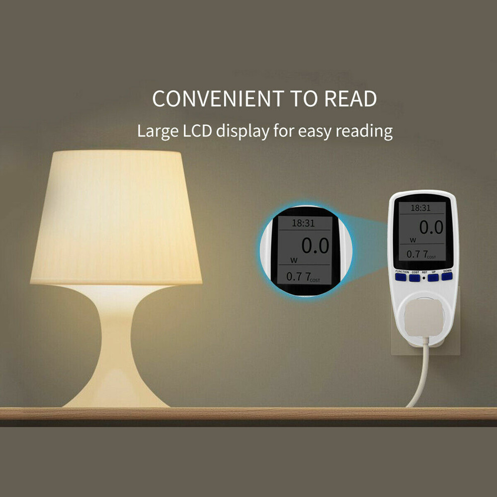 US Plug-in Electricity Power Usage Consumption Meter Energy Monitor LCD Digital