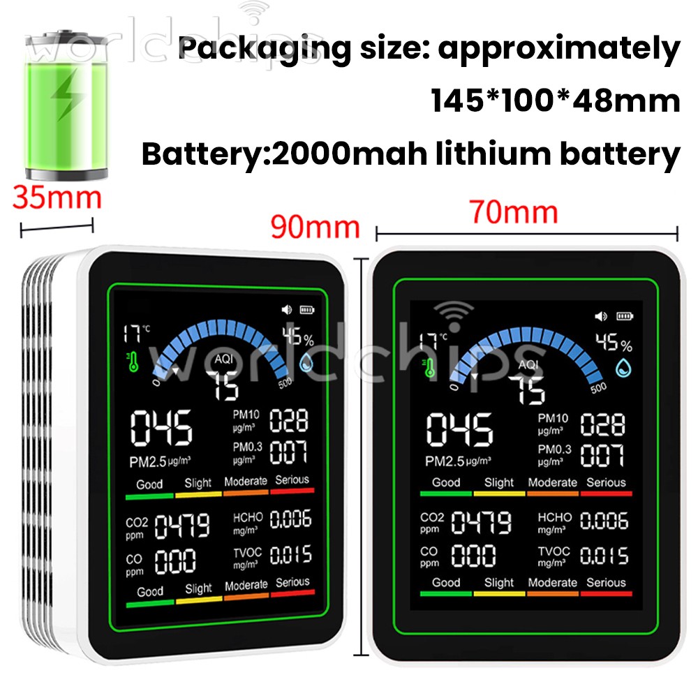 10-in-1 Air Quality Detector PM2.5 PM10 PM HCHO TVOC CO CO2 Formaldehyde Monitor