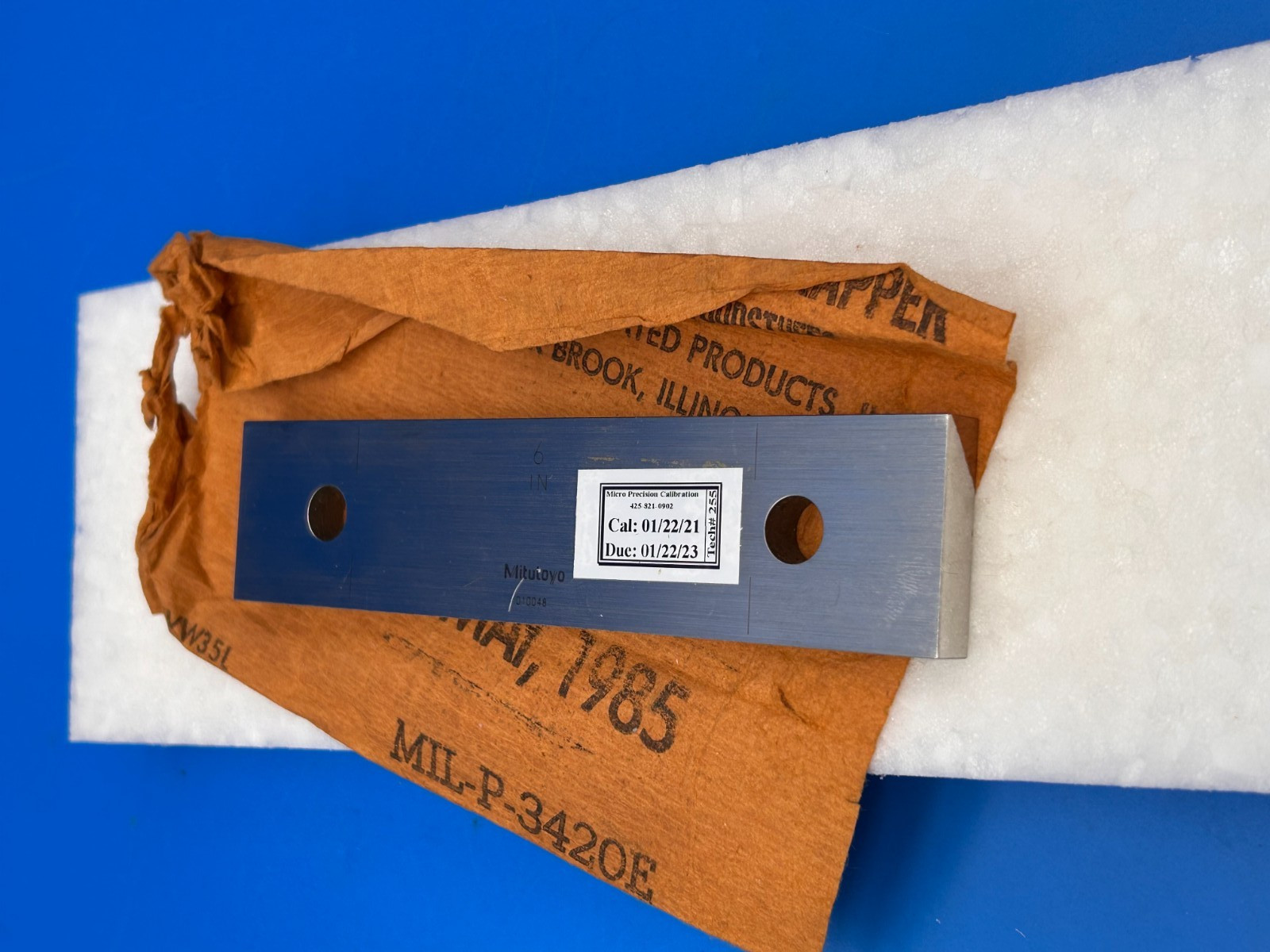Mitutoyo 611206-241 6 Inch Rectangular Steel Gage Block Inspection