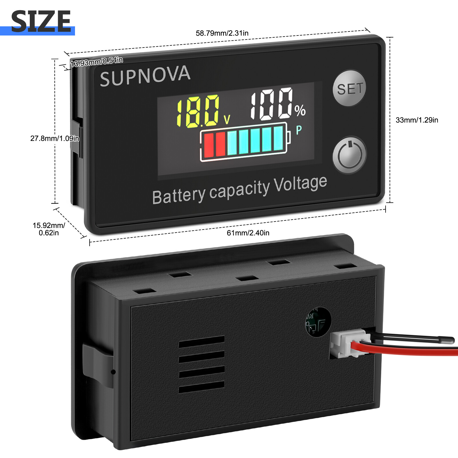 2PCS Battery Monitor Meter 12V 24V 36V 48V 60V 72V Capacity Tester With Alarm US