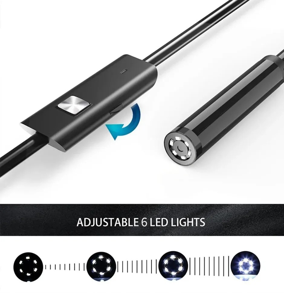 6LED USB Snake Endoscope Borescope HD Inspection Camera Scope For Android Type C