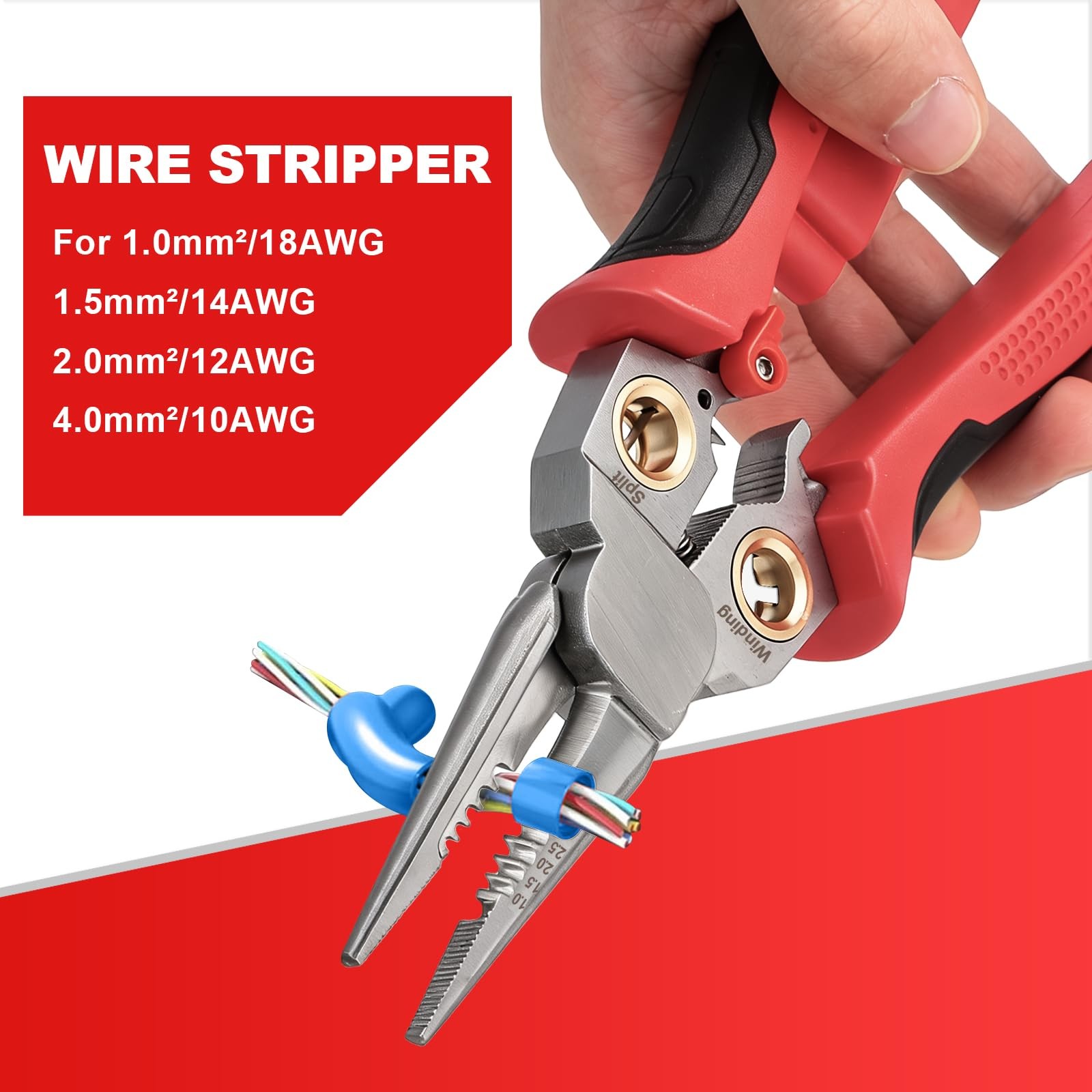 JEJIEFI Pro 8-in-1 Wire Stripping Pliers with Voltage Tester for Red