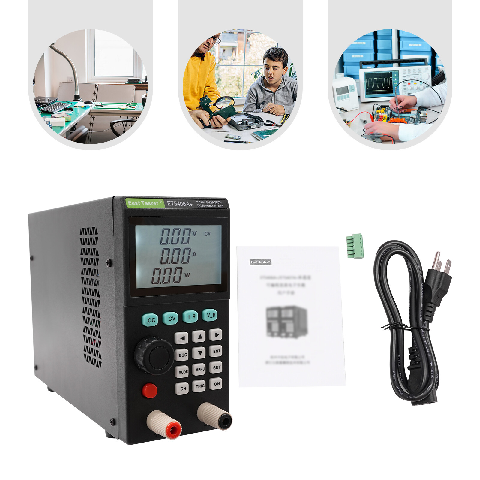 200W Load Tester Electronic Load Tester Rectangular Battery Tester 0-120V 0-20A