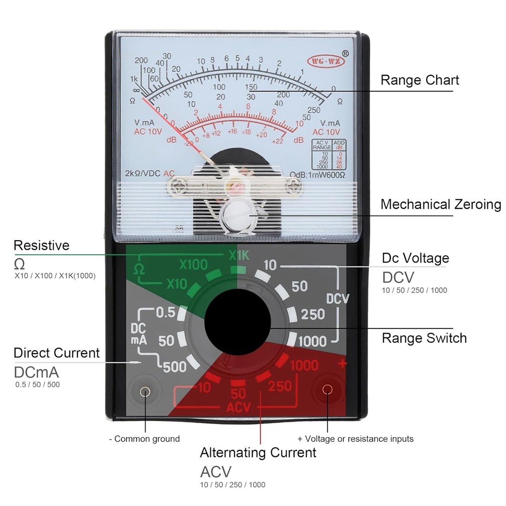 Multimeter, Volt 1000V Voltmeter Volt Ohm Voltage Tester Meter with3744