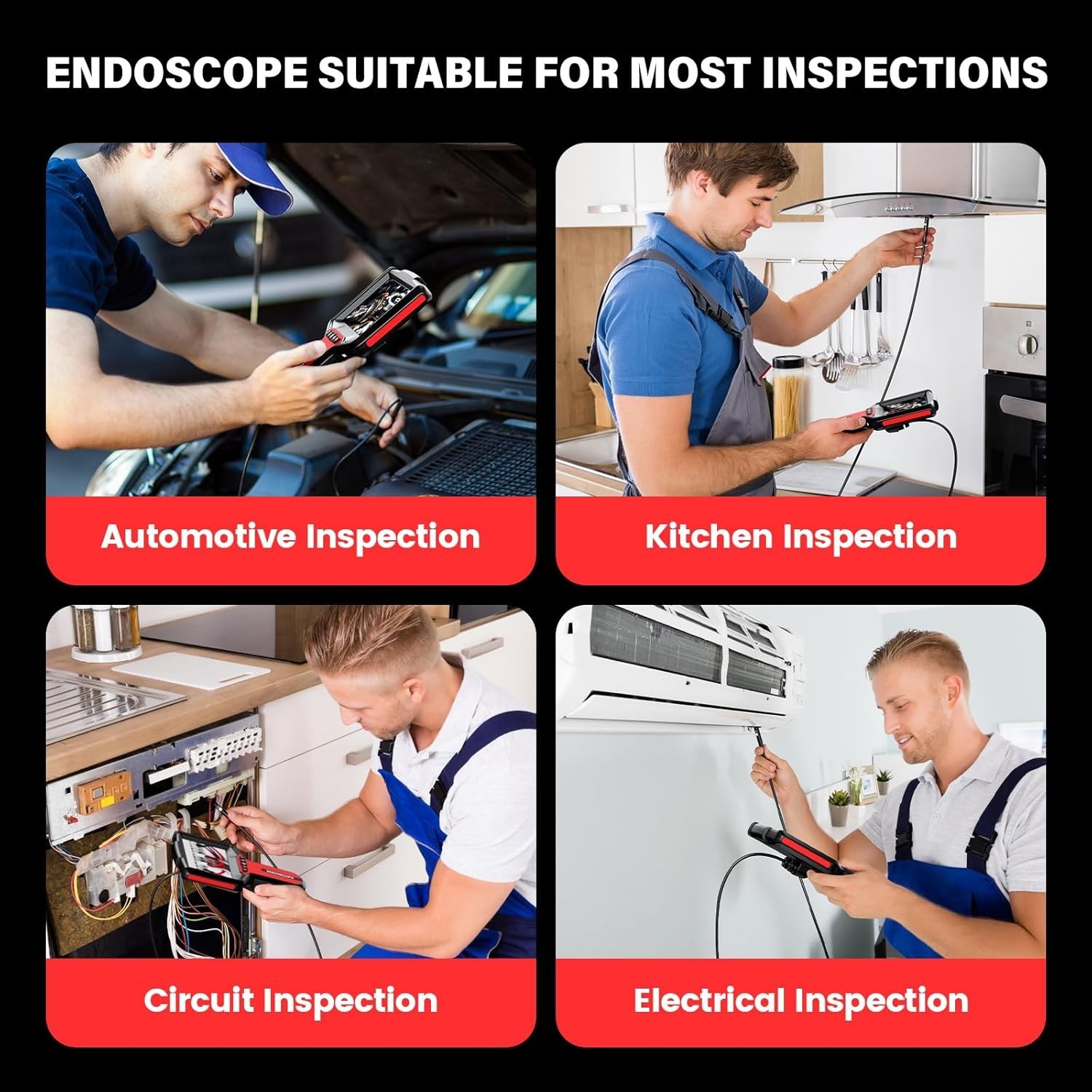 Endoscope Camera with Light: 5″ 1080P HD Dual-Lens Inspection Borescope Camera f
