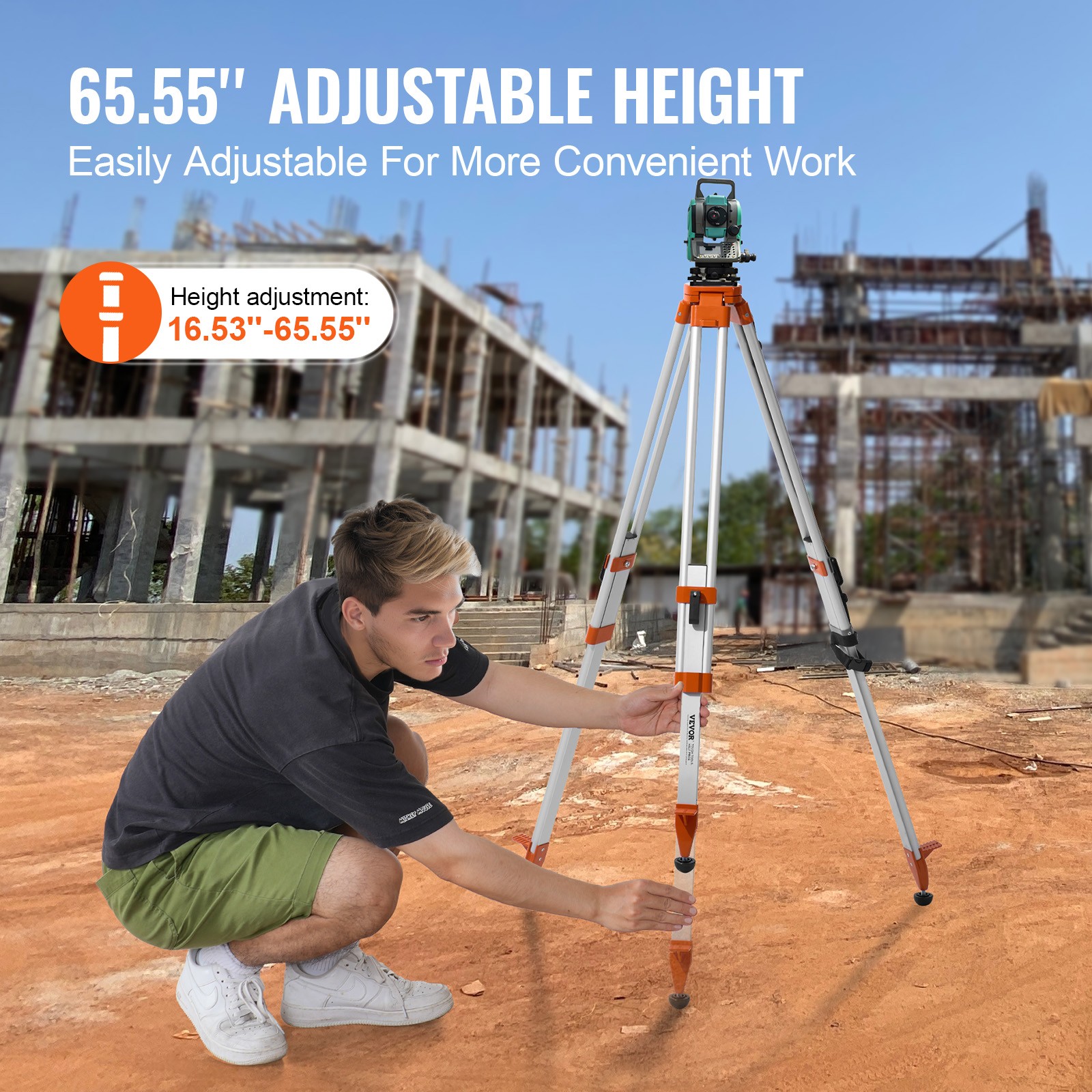VEVOR Laser Level Tripod Stand 5/8″-11 Thread 16.53-65.55 in Height Adjustment