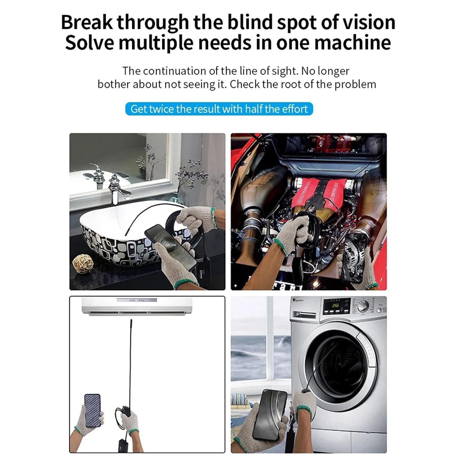 Endoscope Camera with 8LED Light,6.5FT 8MM Thick Semi-Rigid Snake Cameras, IP67