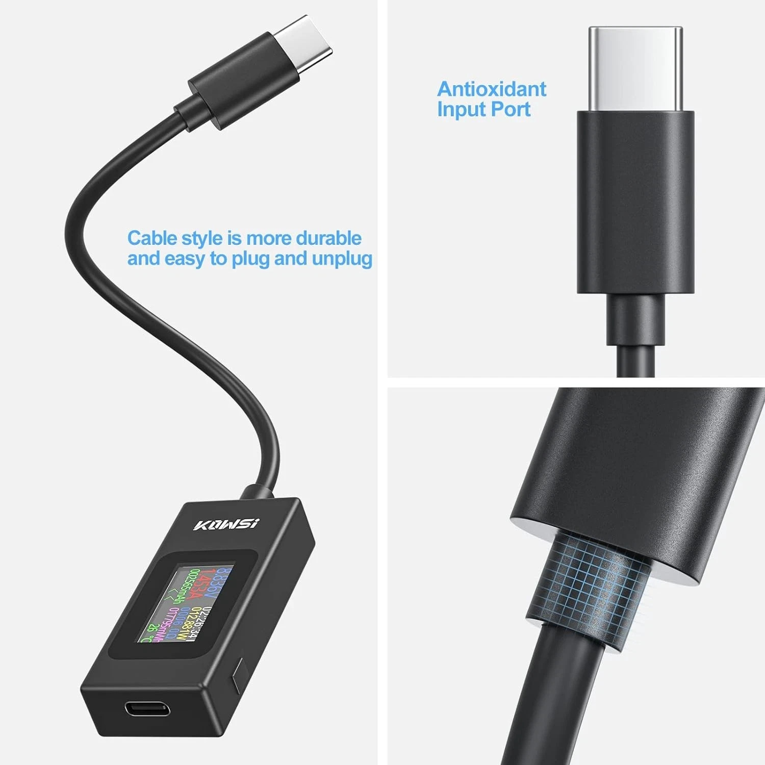 USB C Tester Power Meter 4-30V 0-6.5A Digital Multimeter, Type C Voltage