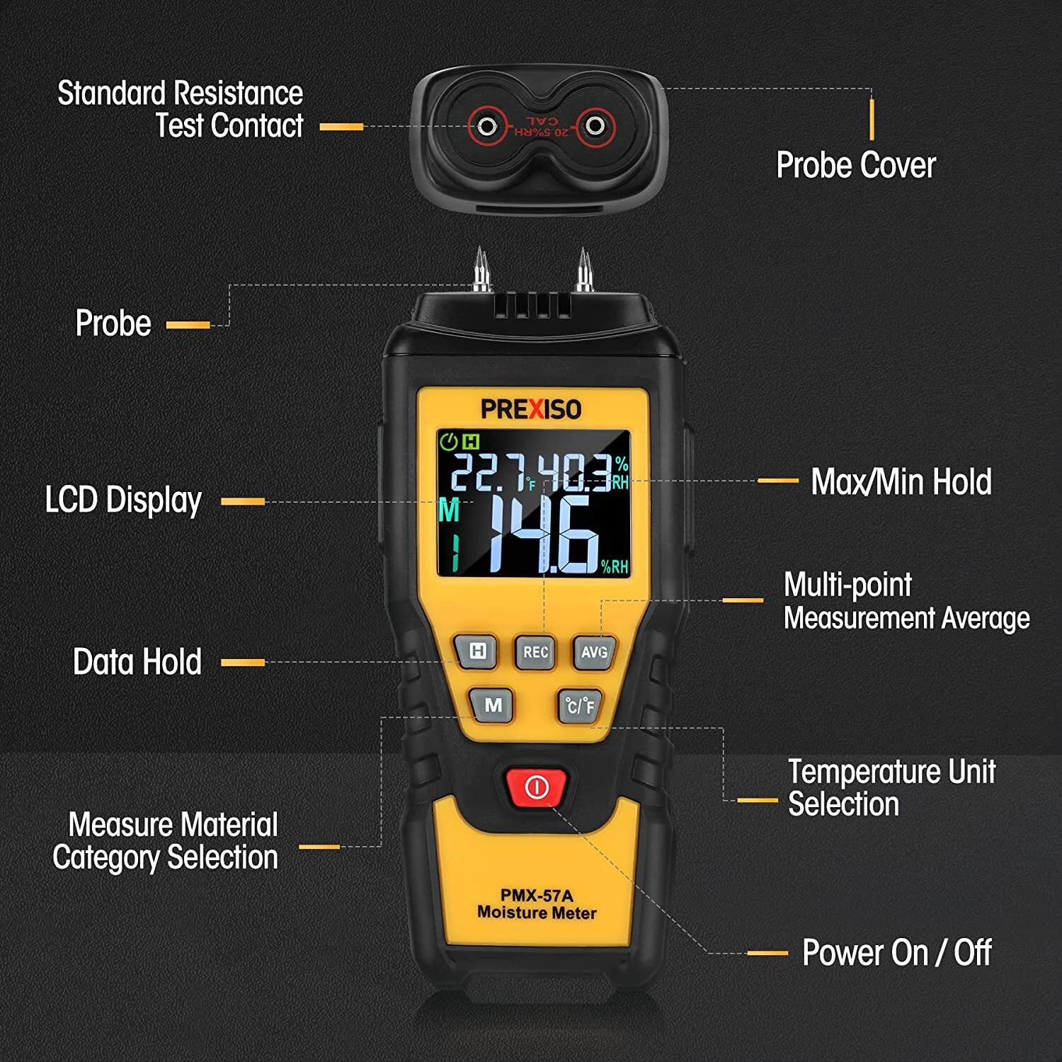 PREXISO Wood Moisture Meter 7IN1Digital Moisture Reader for Firewood Woodworking