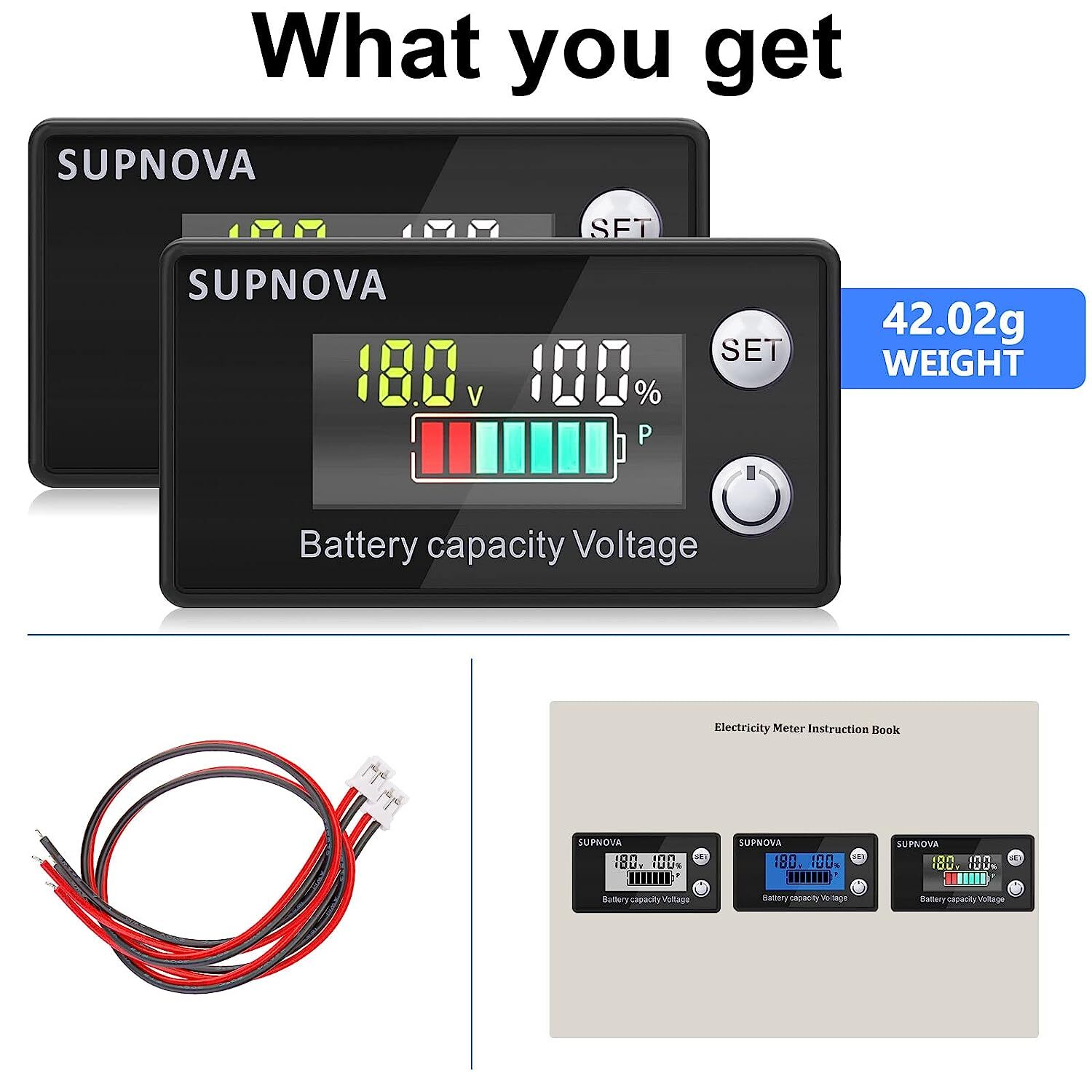 2PCS Battery Monitor Meter 12V 24V 36V 48V 60V 72V Capacity Tester With Alarm US