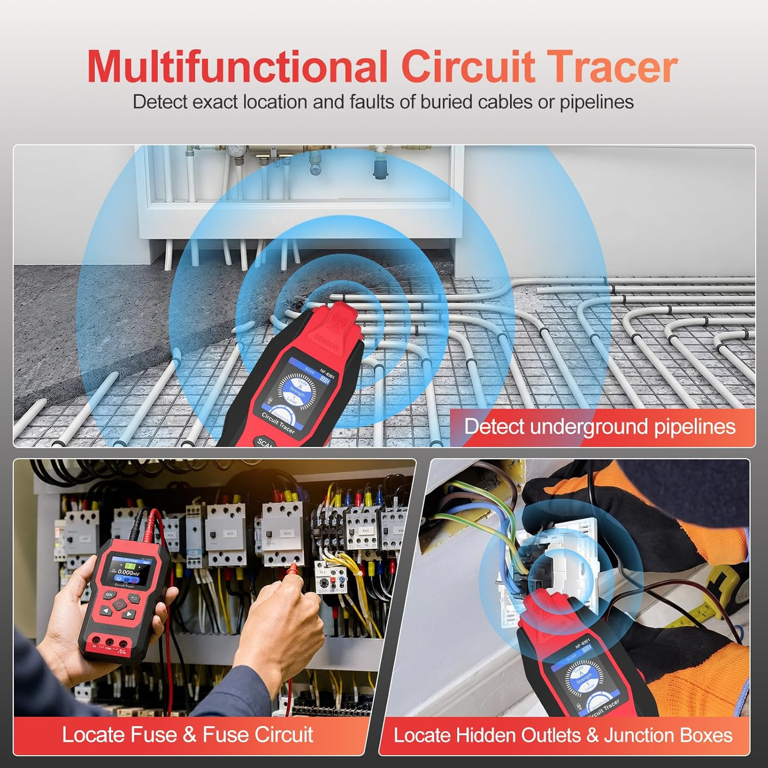 Underground Wire Locator – Upgraded Cable Locator with Digital Multimeter, Recha