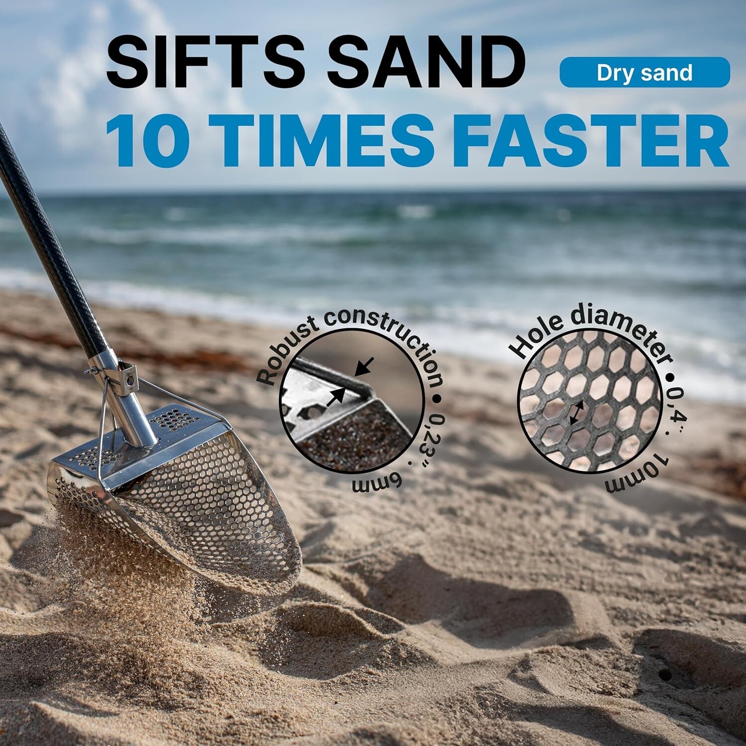 CKG Beach Sand Scoop Metal Detector Shovel Sifter Long Carbon Fiber Handle Pole