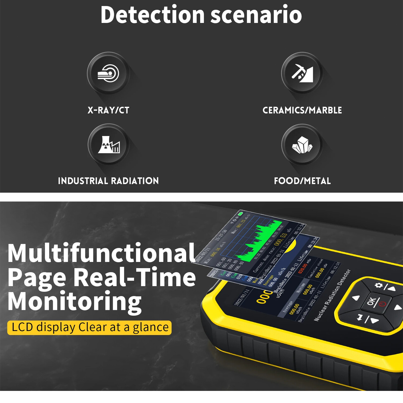 Geiger Counter Nuclear Radiation Detector Gamma X Beta Ray LCD Monitor
