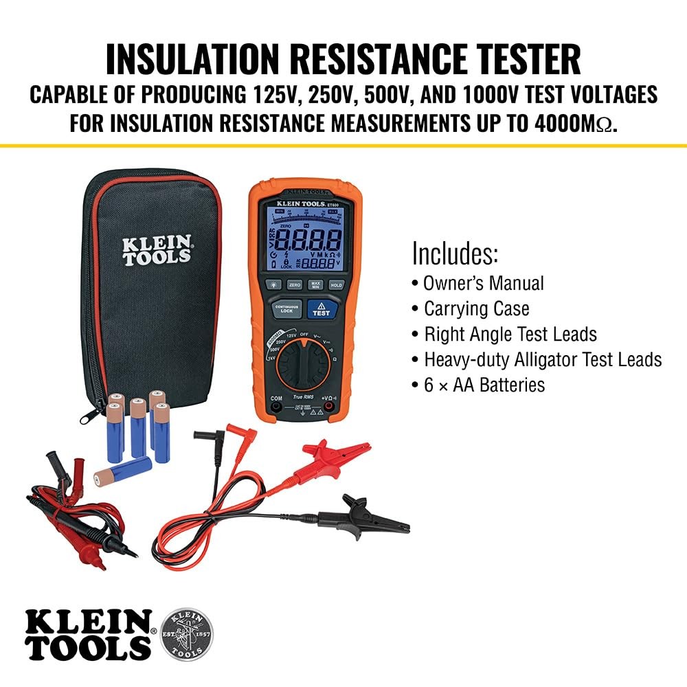 Klein Tools ET600 Multimeter, Megohmmeter 90 cubic inches, Orange/Black
