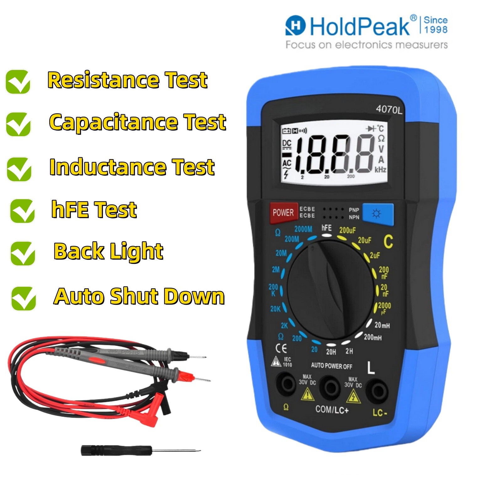 Digital Multimeter 2000pF~200uF Capacitance Inductance hFE Tester Ohm Meter Tool